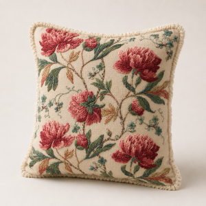 French Floral Vine Embroidered Cushion